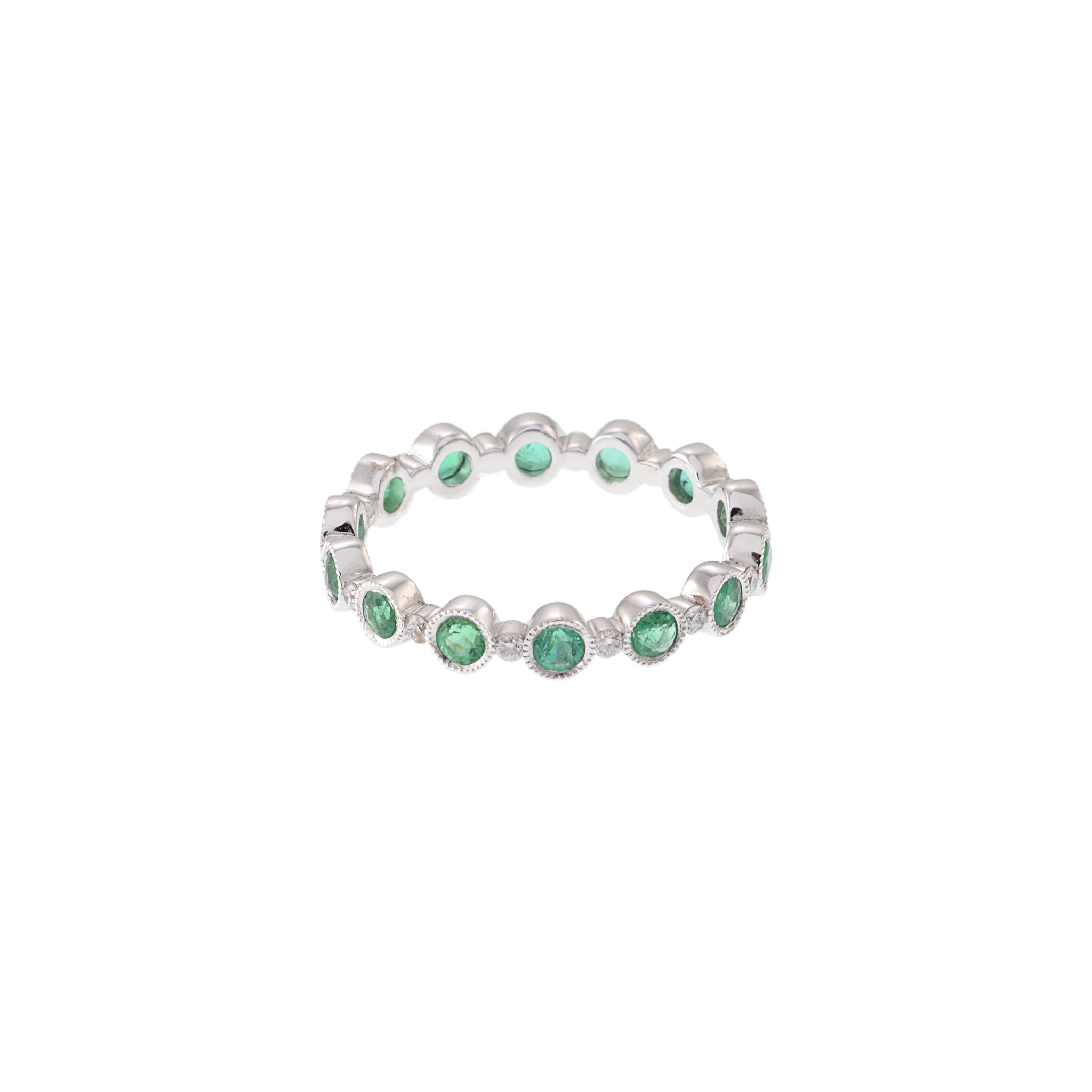 18KT White Gold Emerald and Diamond Eternity Band