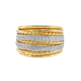 18KT Yellow and White Gold Two-Row Diamond and Rope-Twist Wide Band Ring