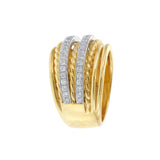 18KT Yellow and White Gold Two-Row Diamond and Rope-Twist Wide Band Ring