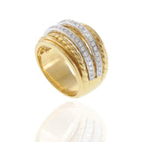 18KT Yellow and White Gold Two-Row Diamond and Rope-Twist Wide Band Ring