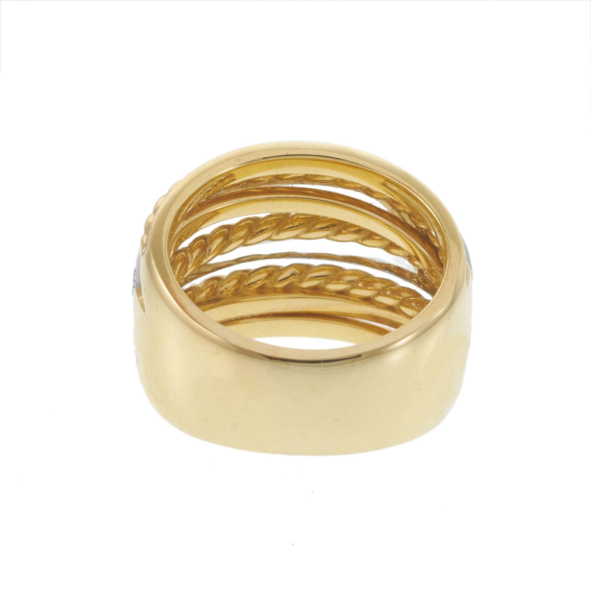 18KT Yellow and White Gold Two-Row Diamond and Rope-Twist Wide Band Ring
