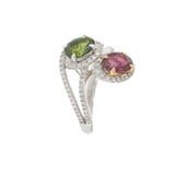 Green and Pink Tourmaline Diamond Swirl Ring in 18KT White Gold