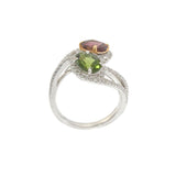 Green and Pink Tourmaline Diamond Swirl Ring in 18KT White Gold