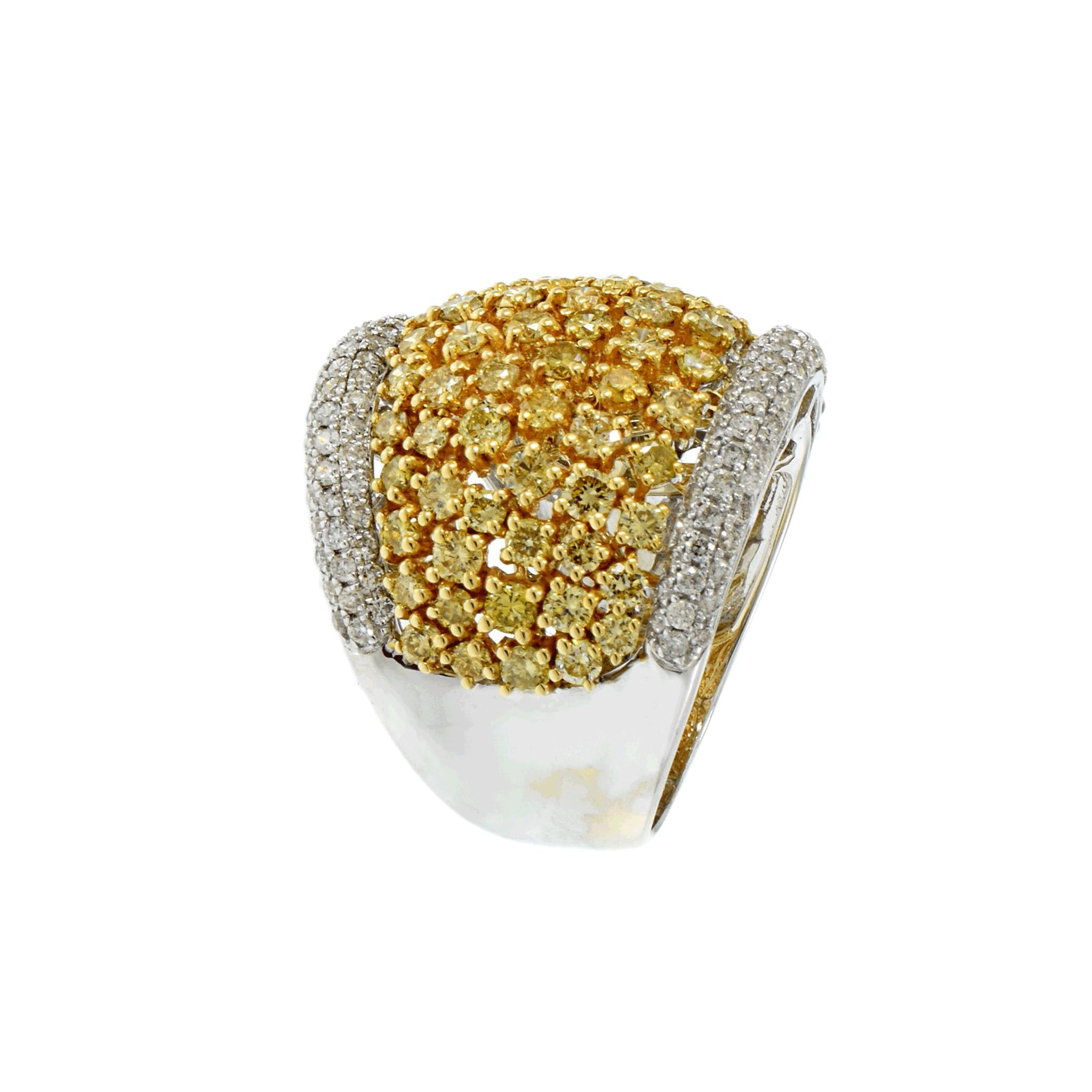 18K Two-Tone Dome Ring with Yellow and White Diamonds, 3.65 CTW