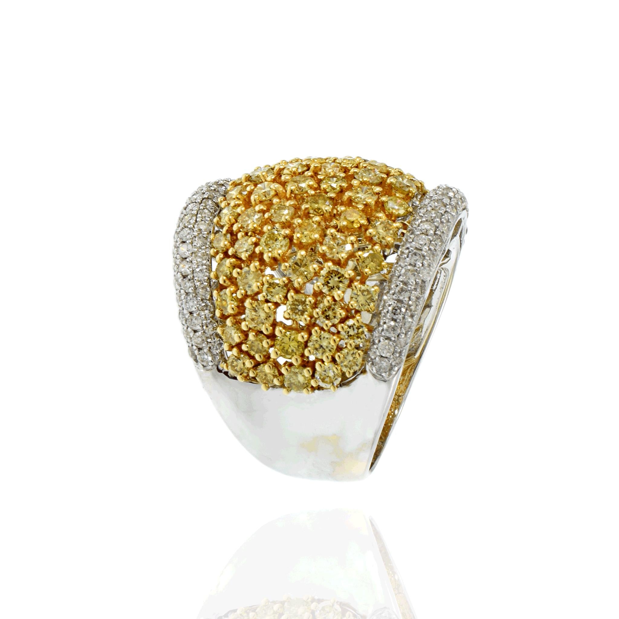 18K Two-Tone Dome Ring with Yellow and White Diamonds, 3.65 CTW