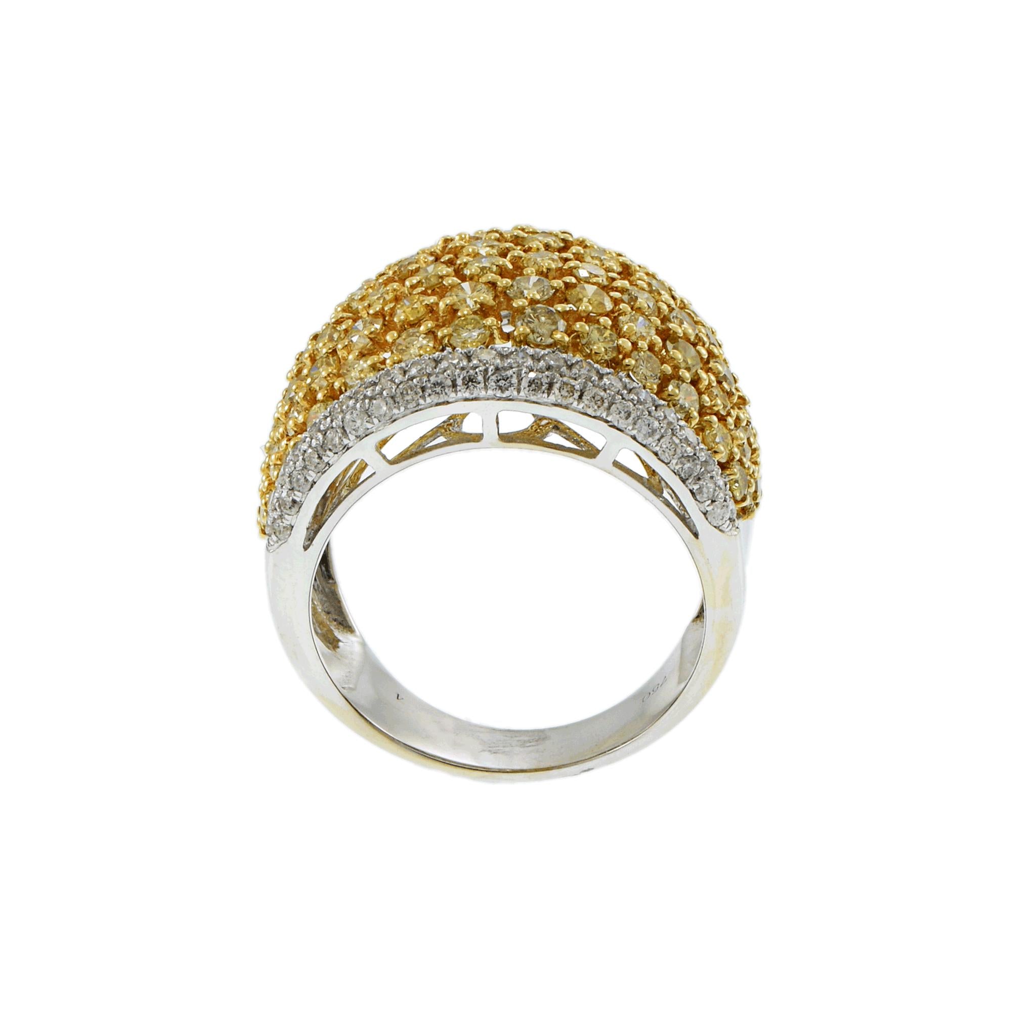 18K Two-Tone Dome Ring with Yellow and White Diamonds, 3.65 CTW