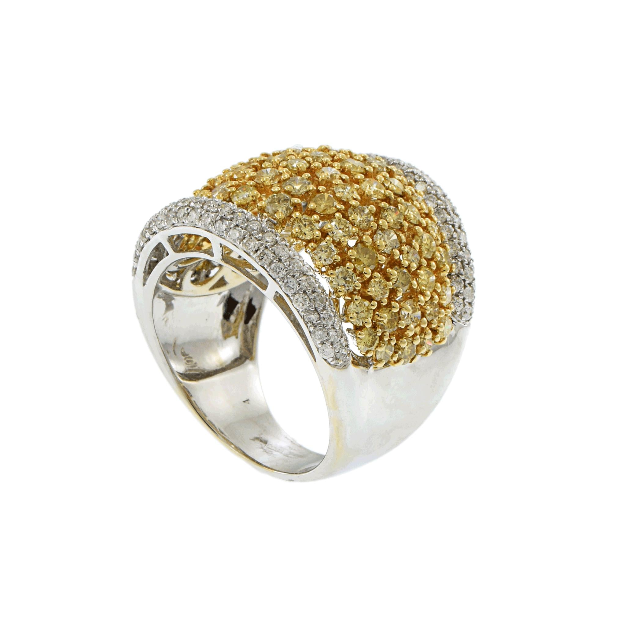 18K Two-Tone Dome Ring with Yellow and White Diamonds, 3.65 CTW