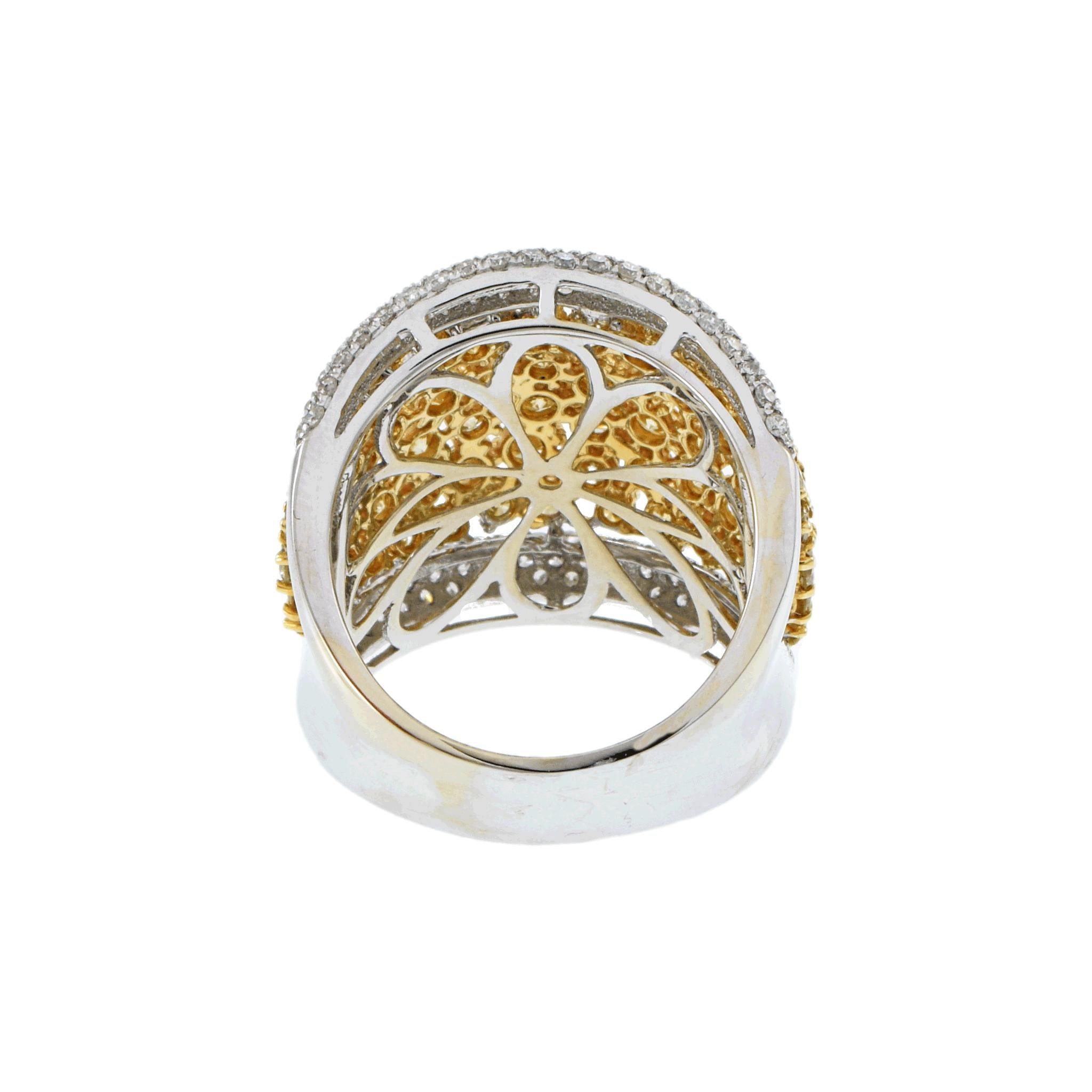 18K Two-Tone Dome Ring with Yellow and White Diamonds, 3.65 CTW
