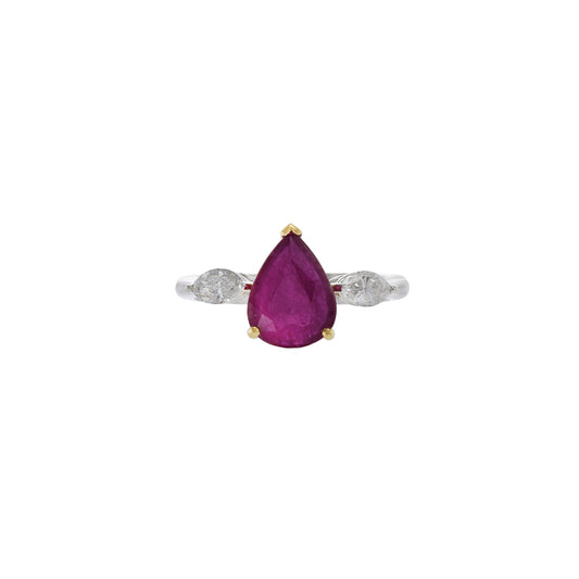18KT Two-Tone Gold Pear Shaped Ruby And Diamond Ring