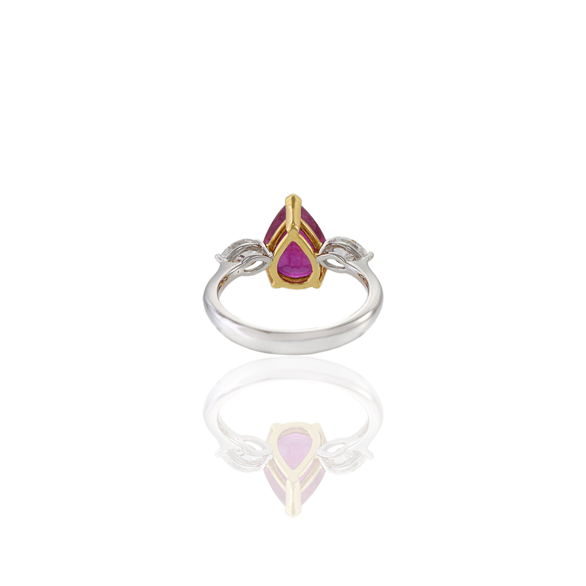 18KT Two-Tone Gold Pear Shaped Ruby And Diamond Ring