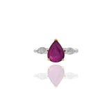 18KT Two-Tone Gold Pear Shaped Ruby And Diamond Ring