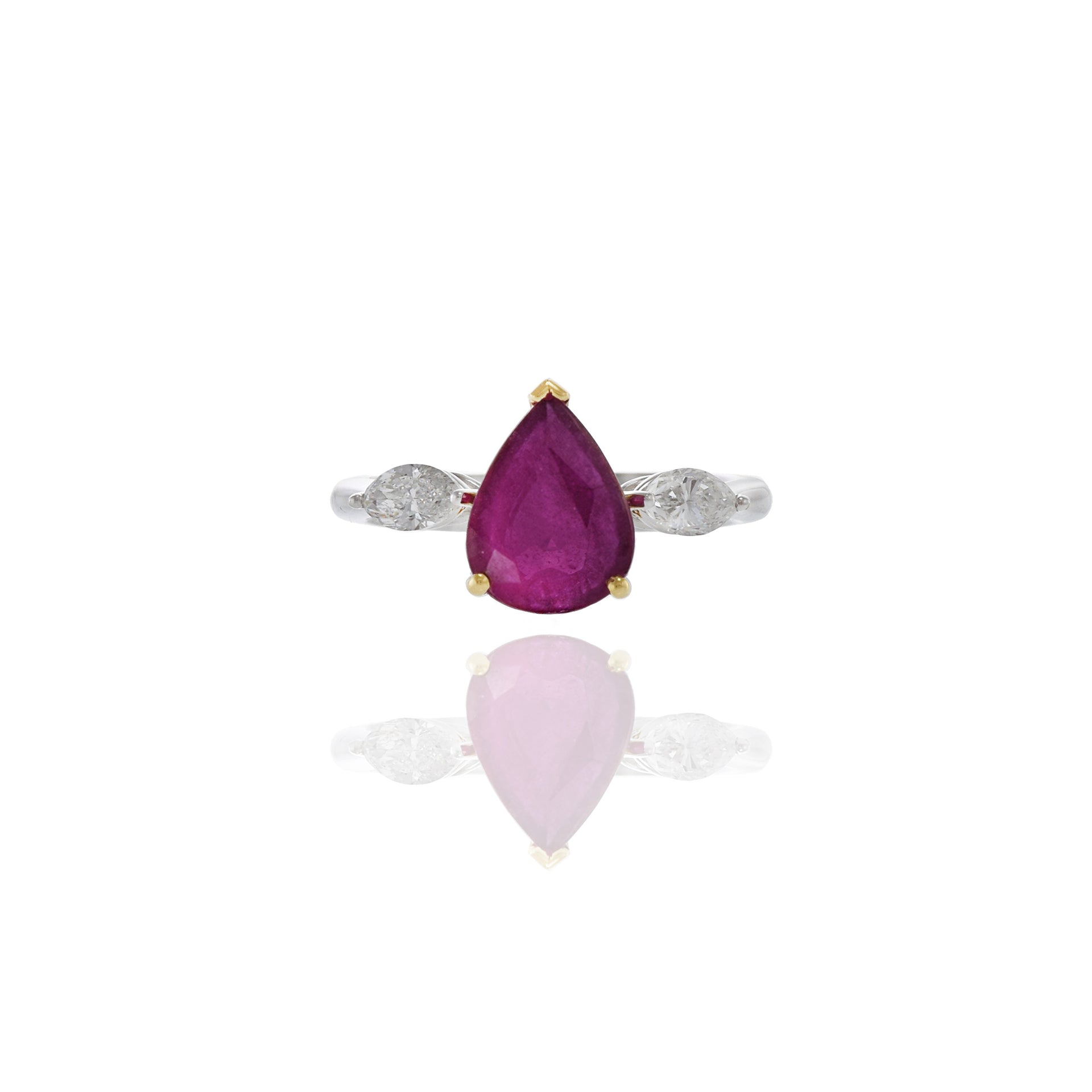 18KT Two-Tone Gold Pear Shaped Ruby And Diamond Ring