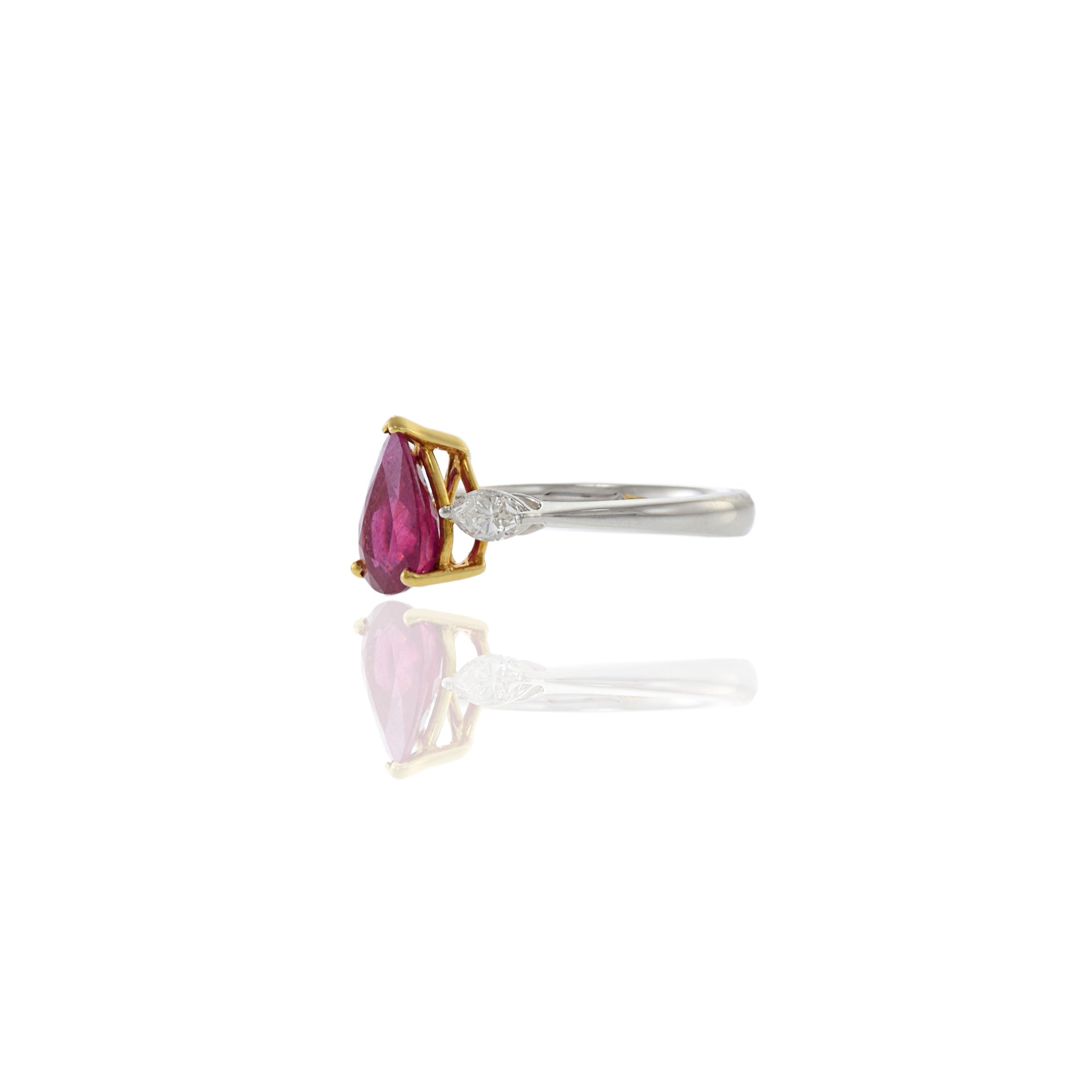 18KT Two-Tone Gold Pear Shaped Ruby And Diamond Ring