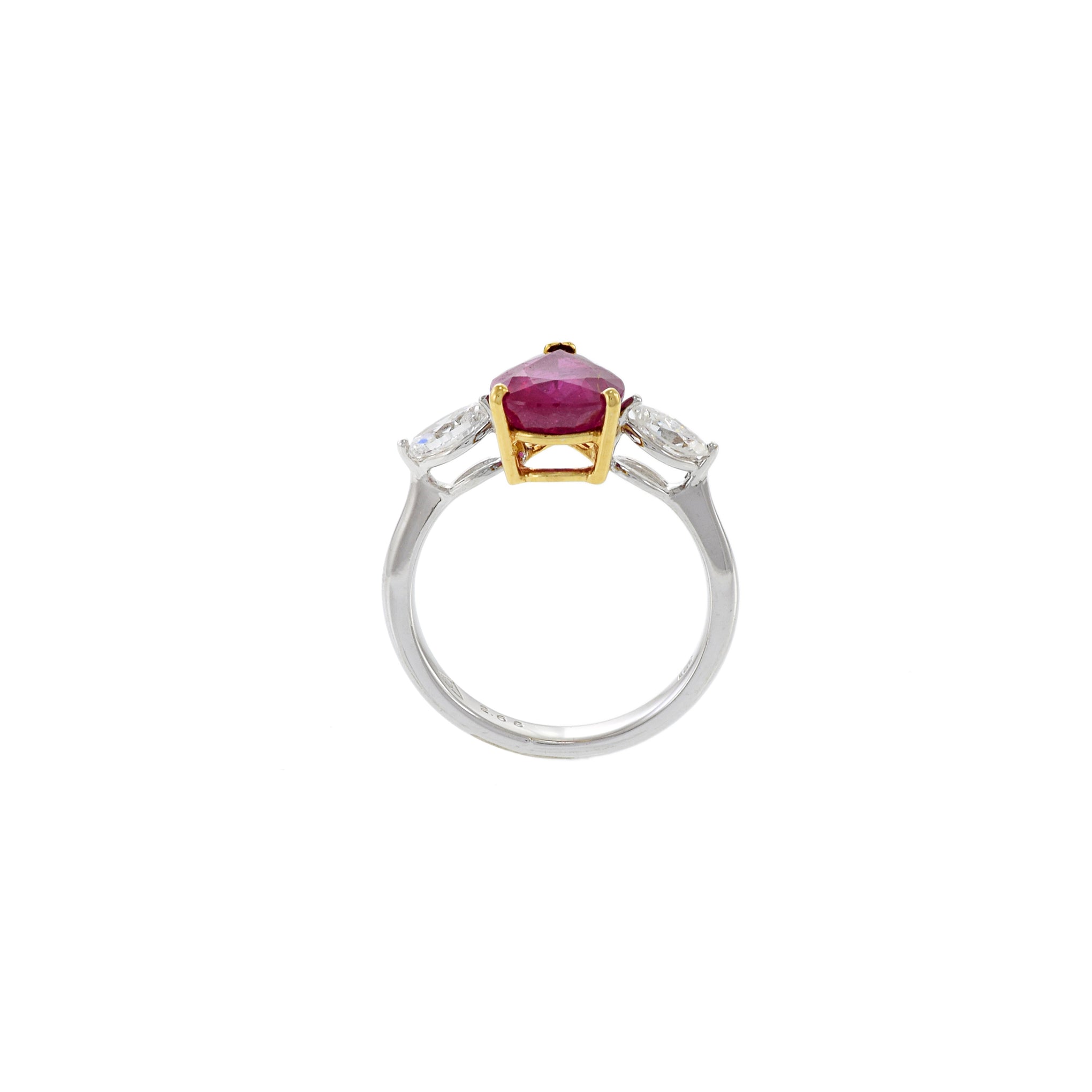 18KT Two-Tone Gold Pear Shaped Ruby And Diamond Ring