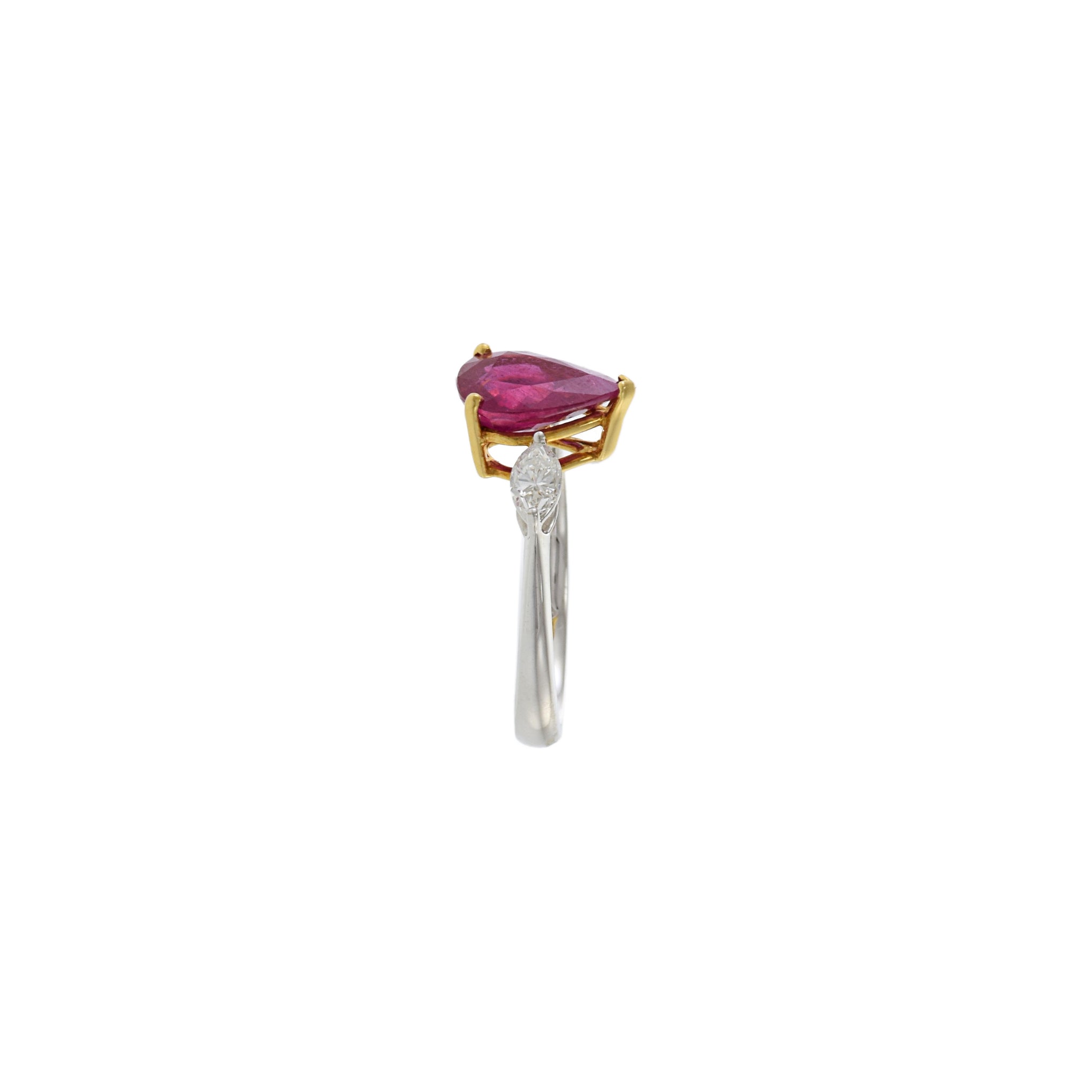 18KT Two-Tone Gold Pear Shaped Ruby And Diamond Ring