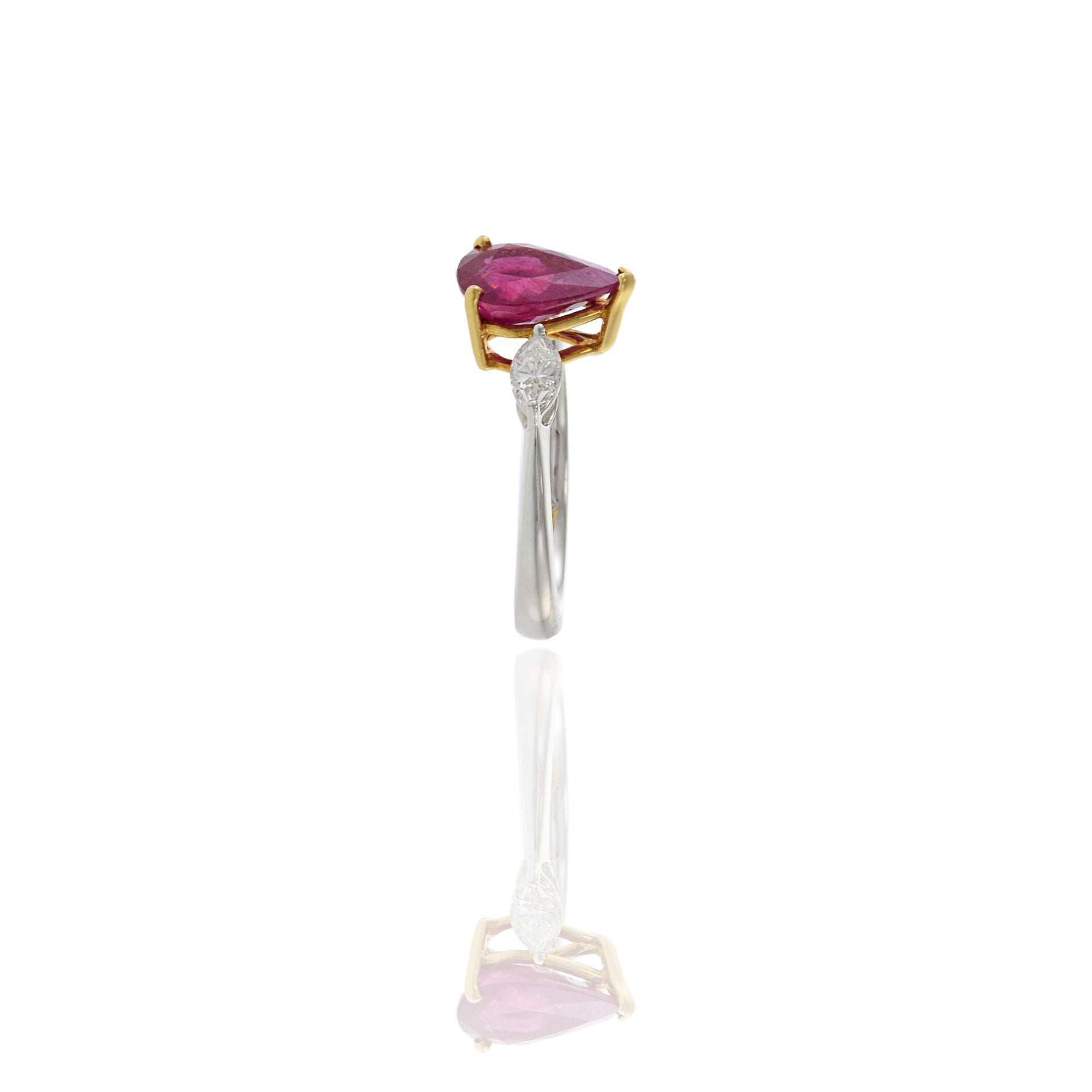 18KT Two-Tone Gold Pear Shaped Ruby And Diamond Ring