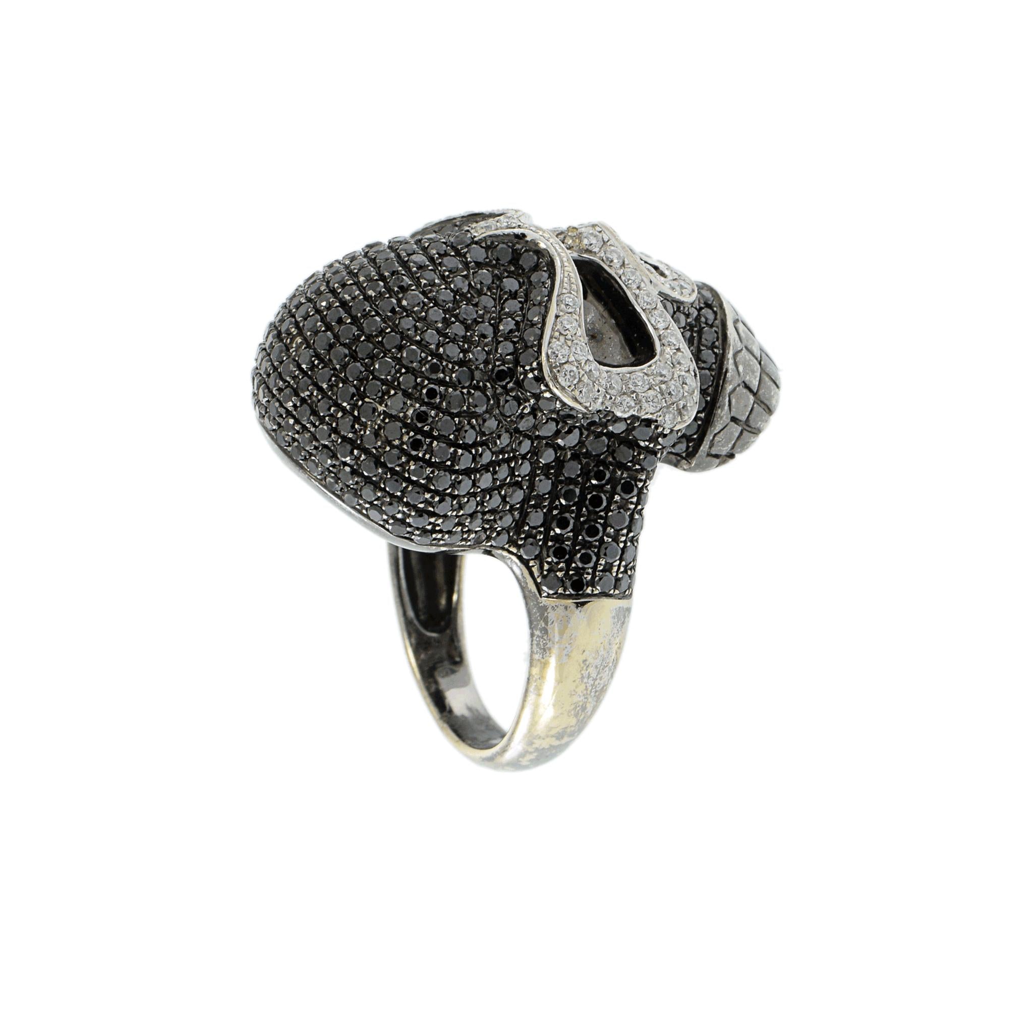 18KT Black and White Diamond Skull Ring