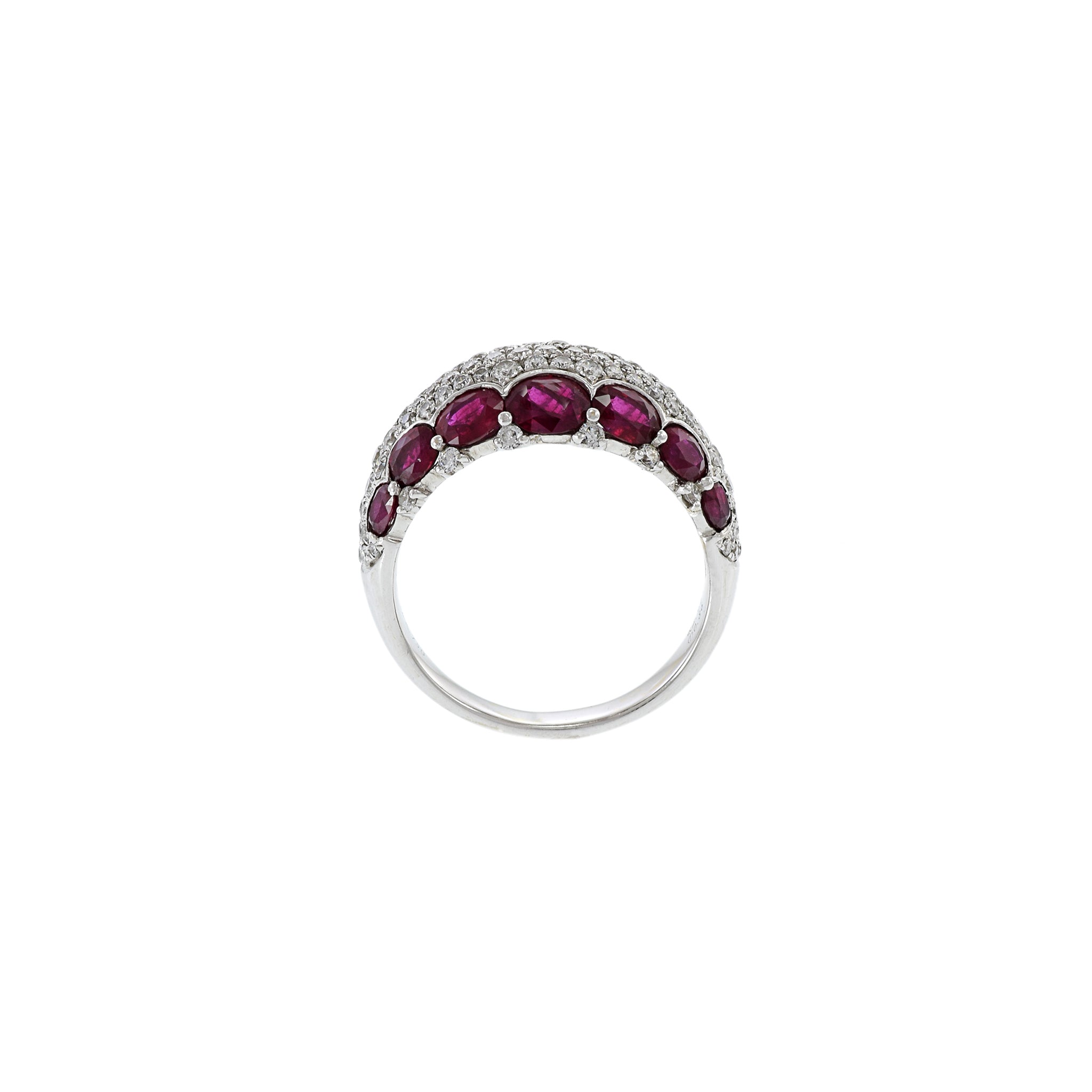 Estate 18KT White Gold Ruby And Pave Diamond Ring