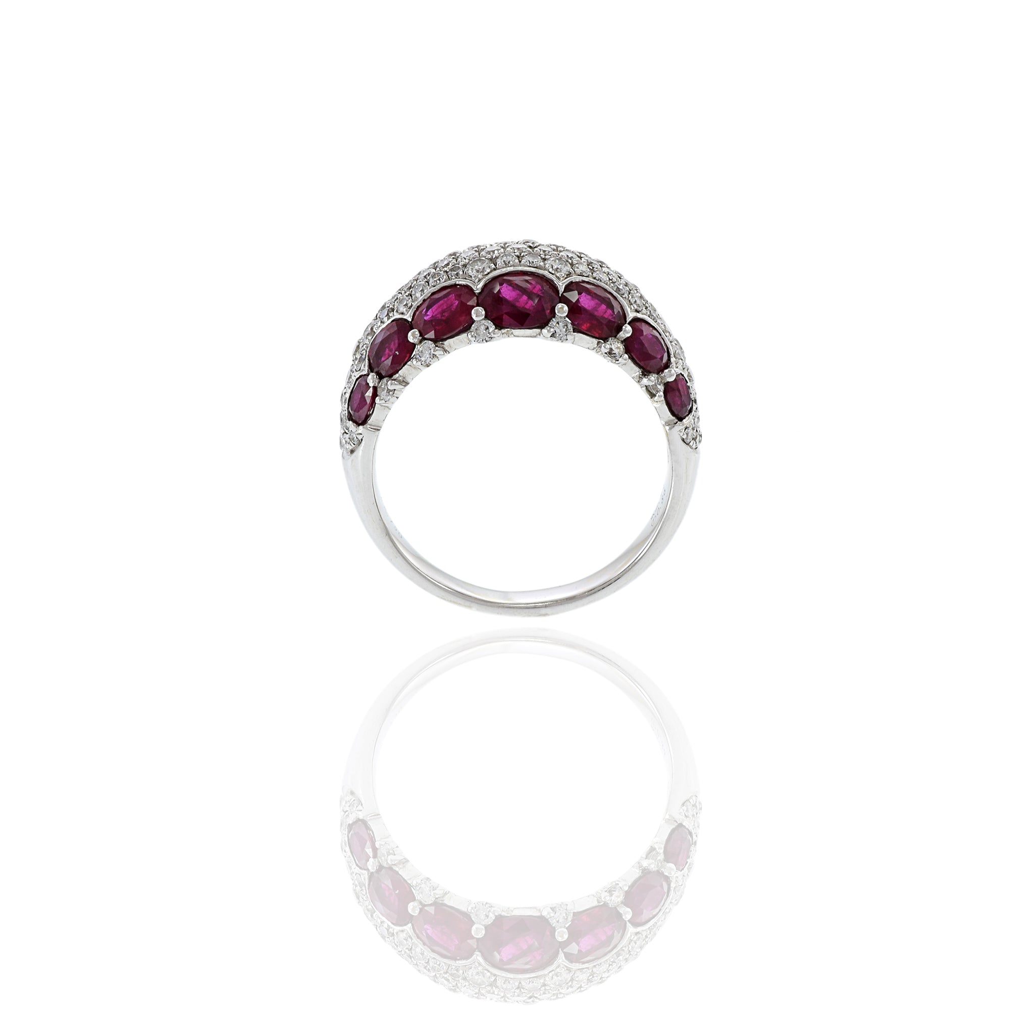 Estate 18KT White Gold Ruby And Pave Diamond Ring