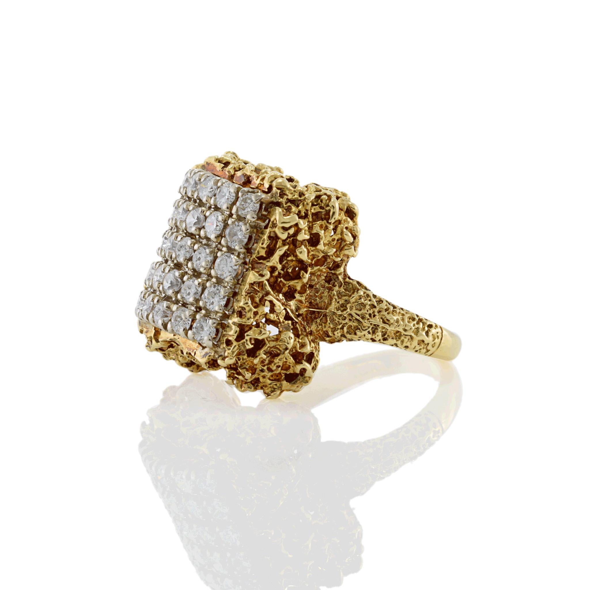 Vintage Retro Era 18KT Yellow Gold Diamond Cocktail Ring