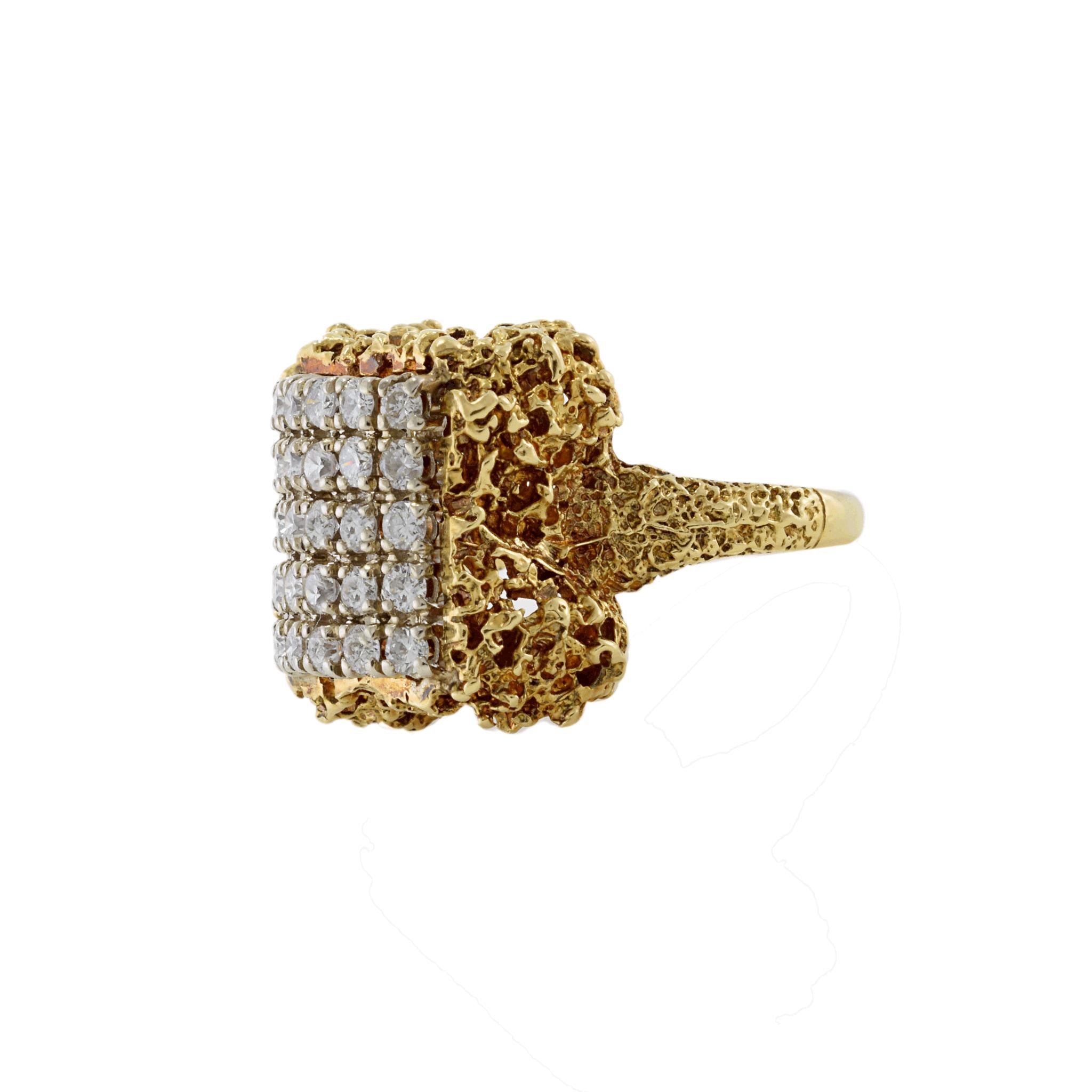 Vintage Retro Era 18KT Yellow Gold Diamond Cocktail Ring