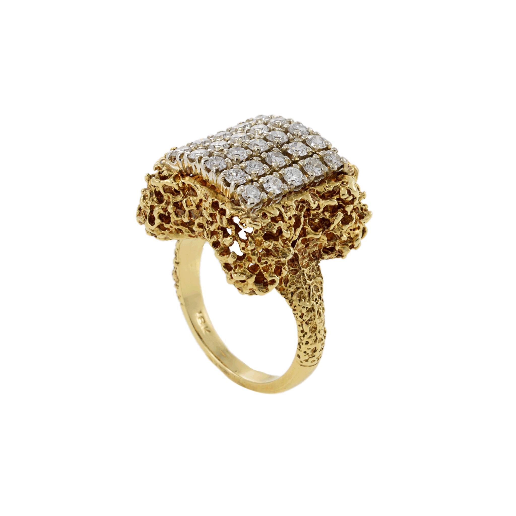 Vintage Retro Era 18KT Yellow Gold Diamond Cocktail Ring