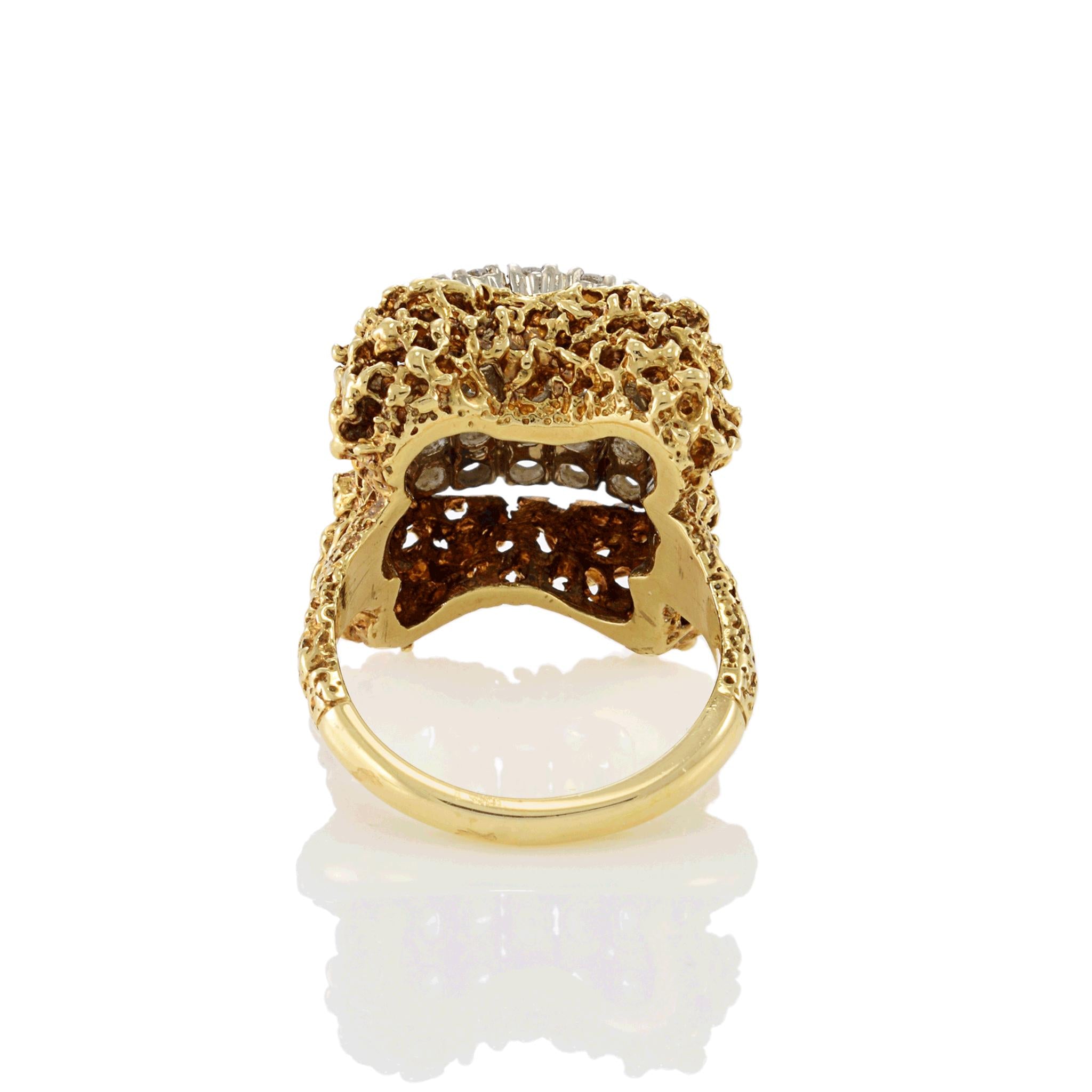 Vintage Retro Era 18KT Yellow Gold Diamond Cocktail Ring