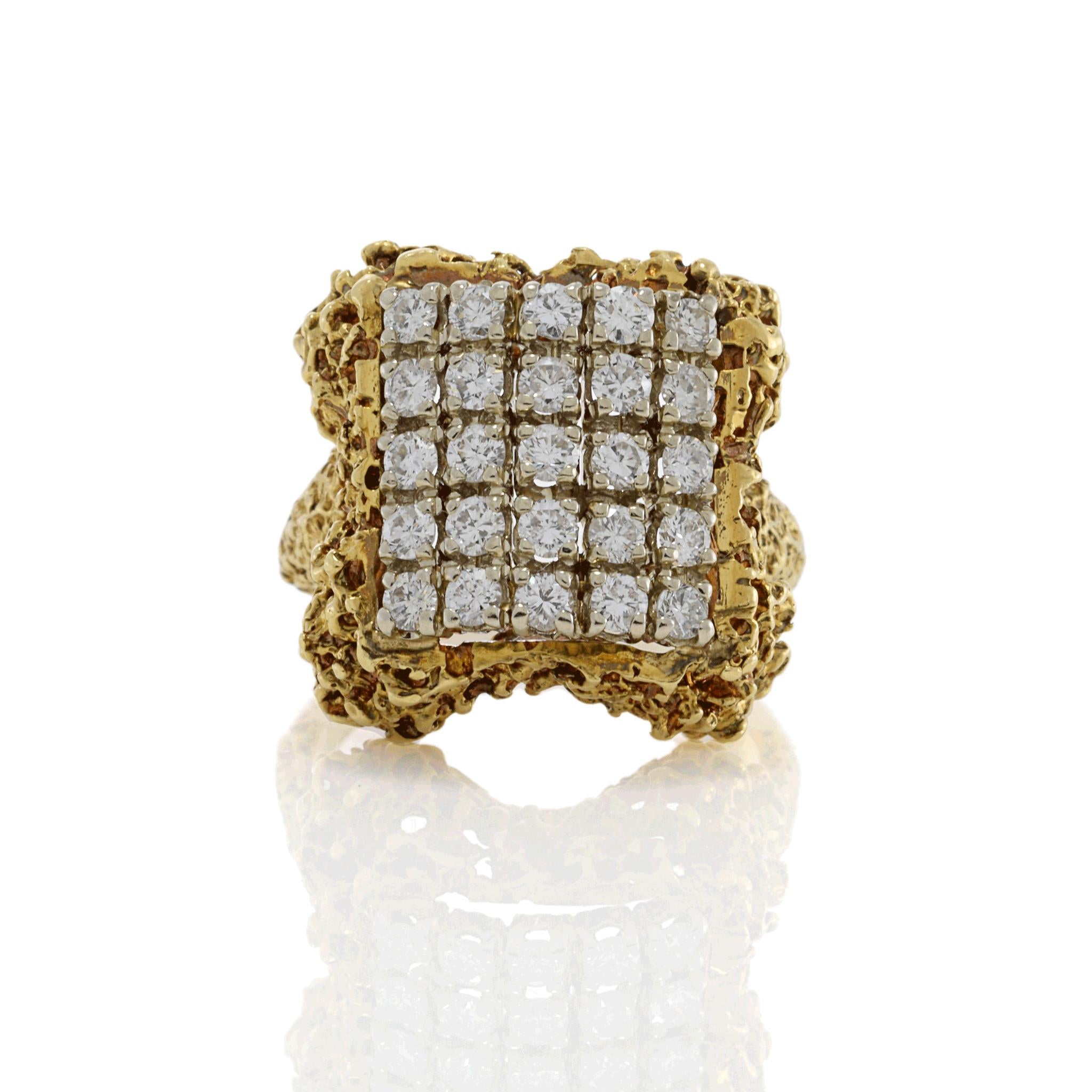 Vintage Retro Era 18KT Yellow Gold Diamond Cocktail Ring