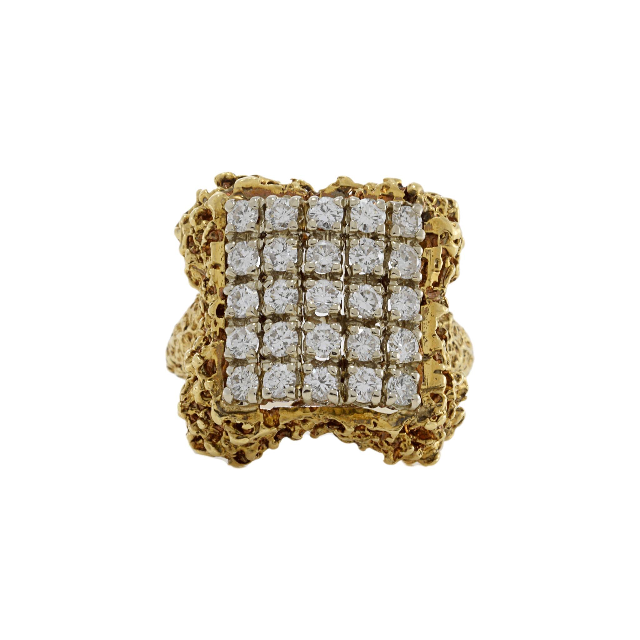 Vintage Retro Era 18KT Yellow Gold Diamond Cocktail Ring