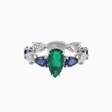 18KT White Gold Emerald and Sapphire Diamond Ring