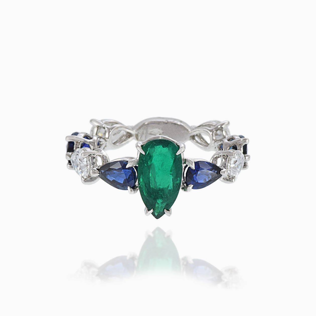 18KT White Gold Emerald and Sapphire Diamond Ring