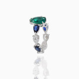 18KT White Gold Emerald and Sapphire Diamond Ring