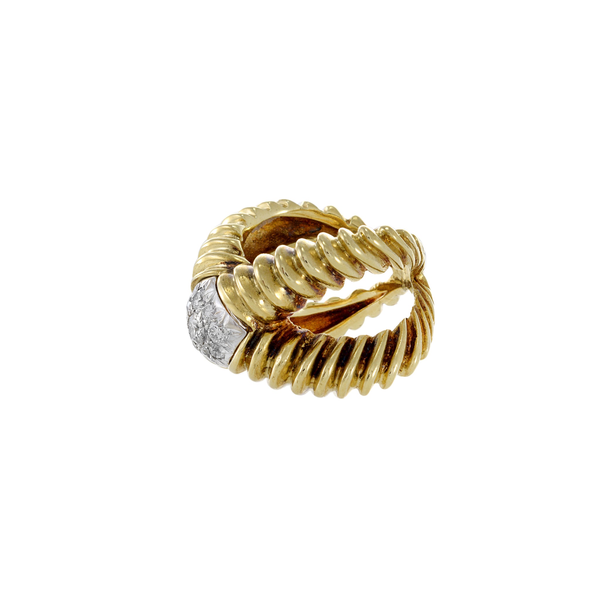 Estate 1970s 18KT Yellow Gold Diamond Crossover Wrap Ring