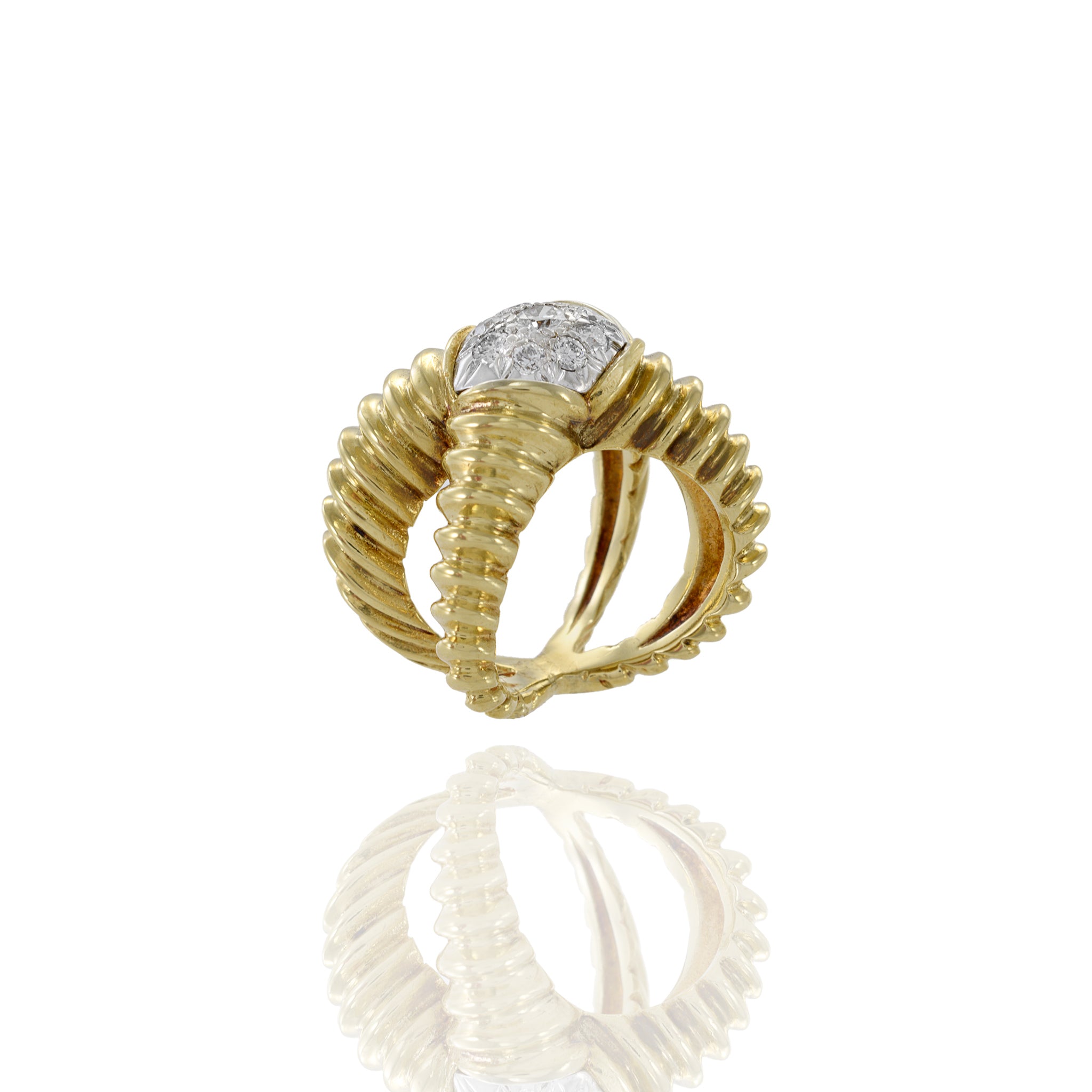 Estate 1970s 18KT Yellow Gold Diamond Crossover Wrap Ring