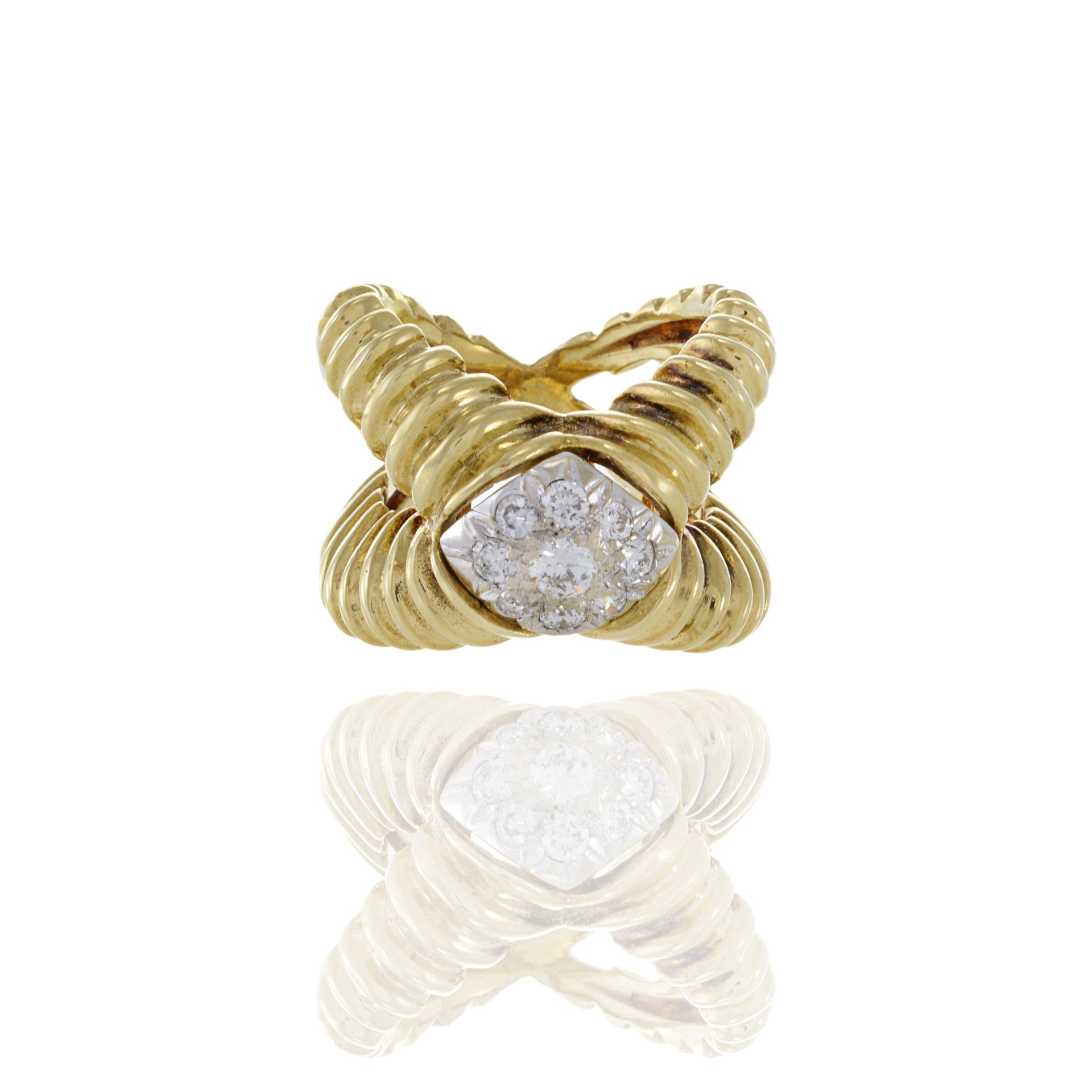 Estate 1970s 18KT Yellow Gold Diamond Crossover Wrap Ring