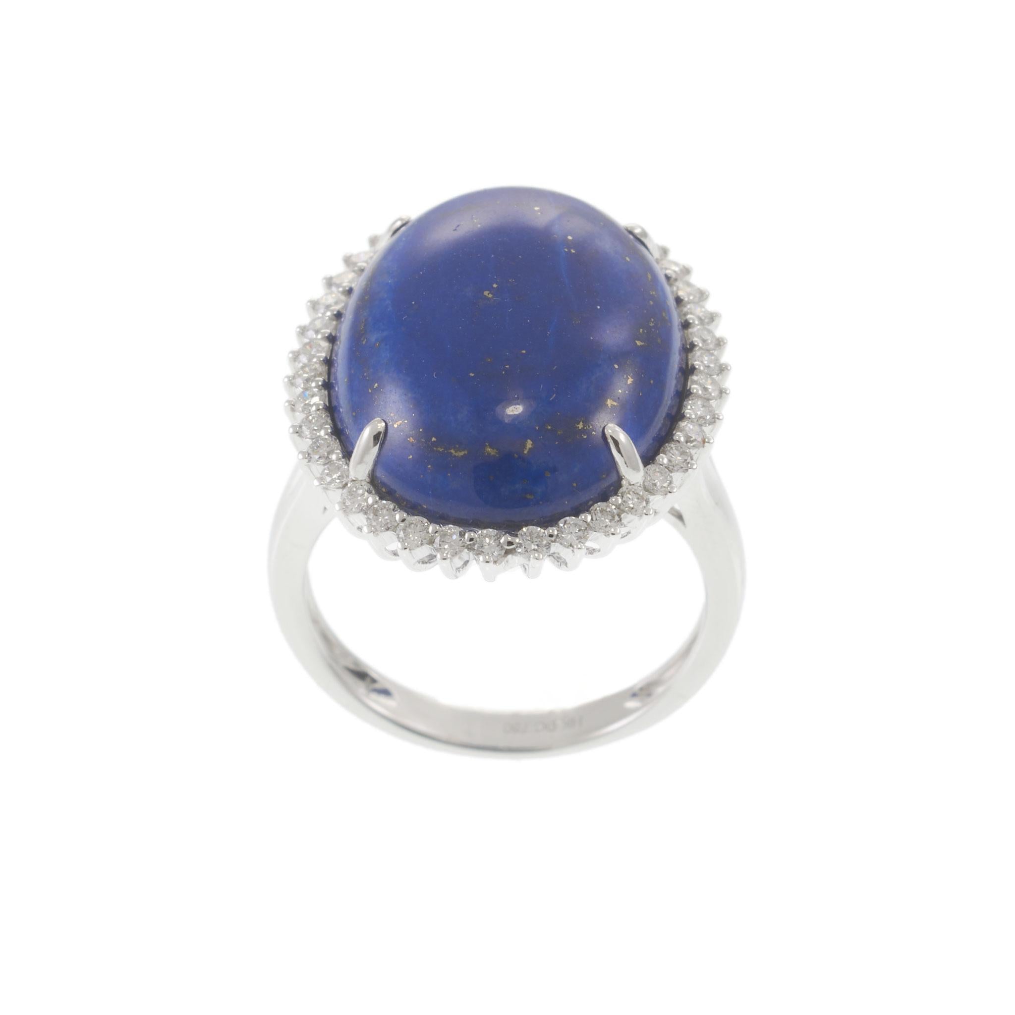 18KT White Gold Lapis Lazuli and Diamond Ring