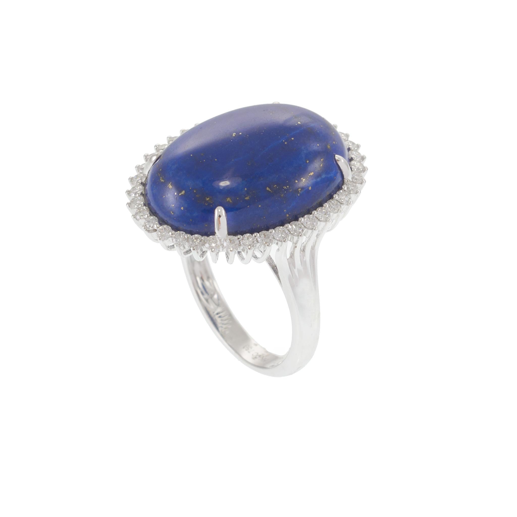 18KT White Gold Lapis Lazuli and Diamond Ring