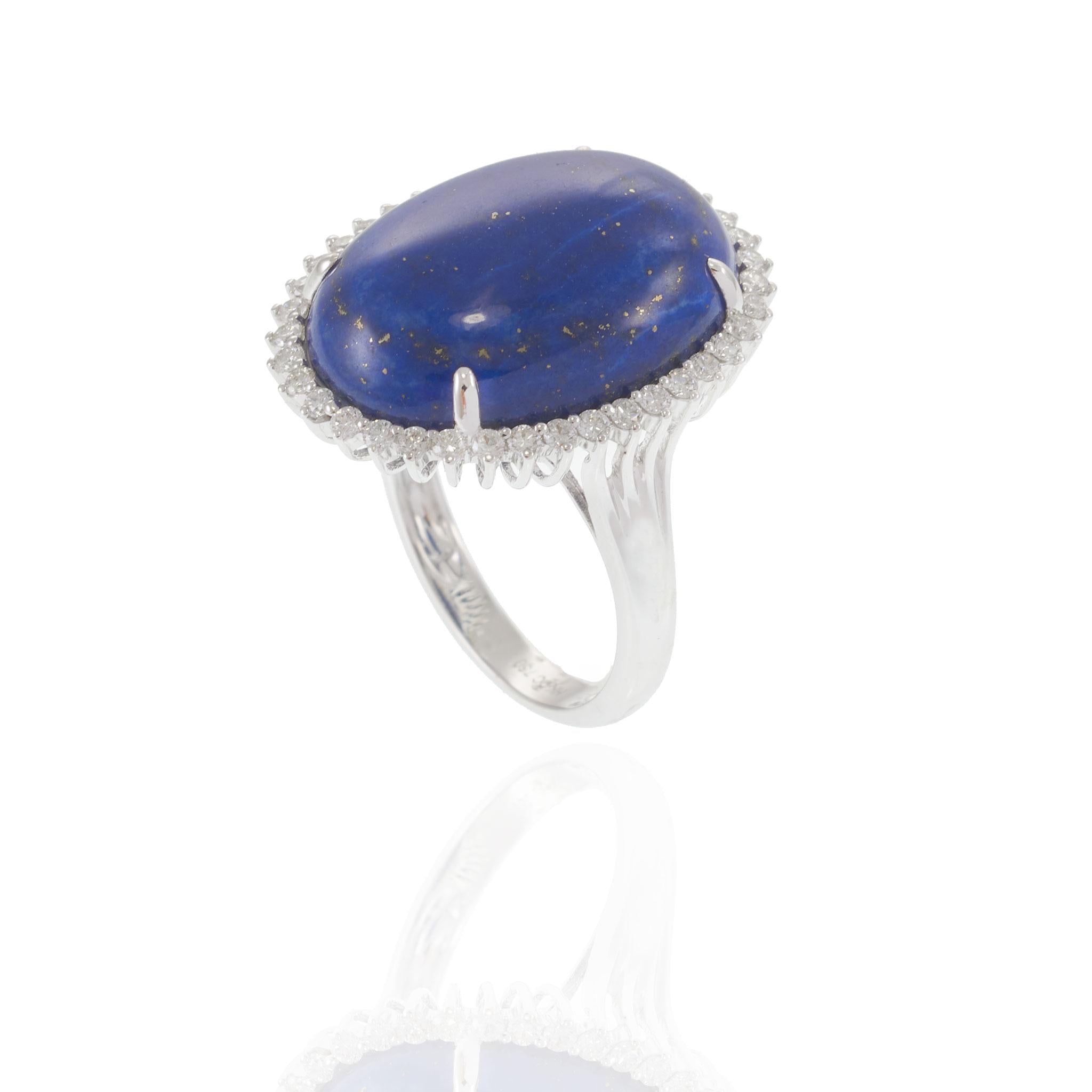 18KT White Gold Lapis Lazuli and Diamond Ring