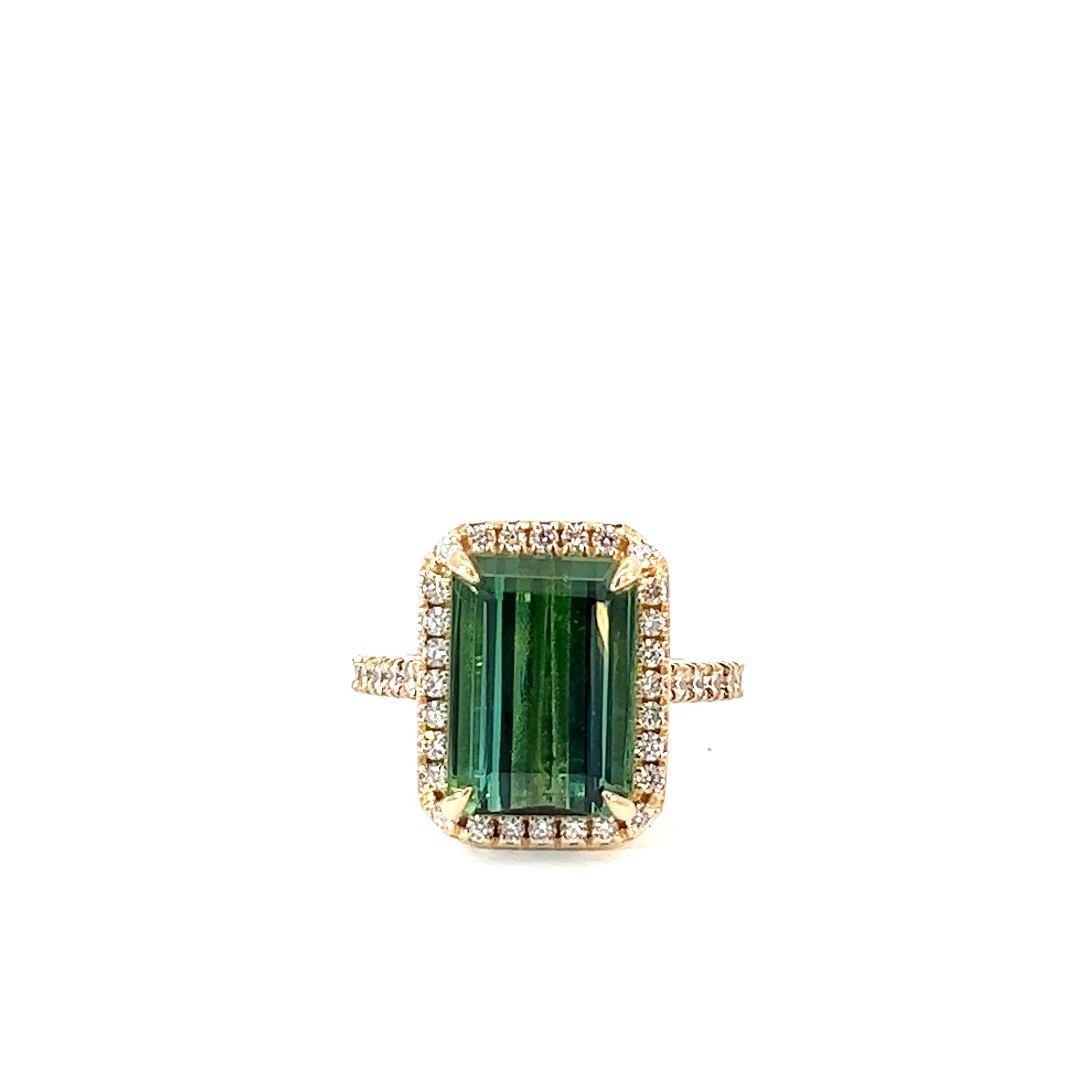 18KT Yellow Gold Green Tourmaline And Diamond Cocktail Ring