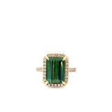 18KT Yellow Gold Green Tourmaline And Diamond Cocktail Ring