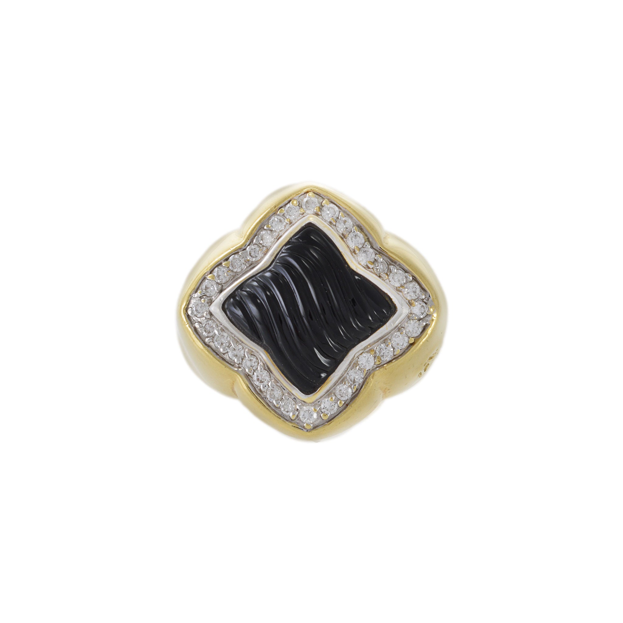 Vintage 18KT Yellow Gold David Yurman Black Onyx And Diamond Ring