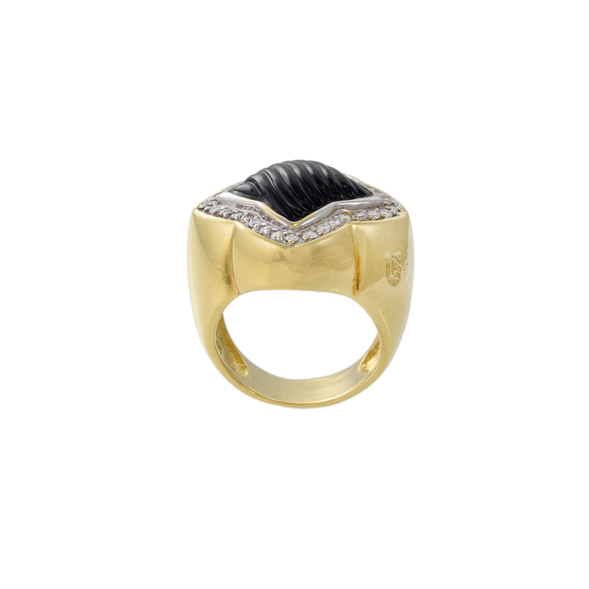 Vintage 18KT Yellow Gold David Yurman Black Onyx And Diamond Ring