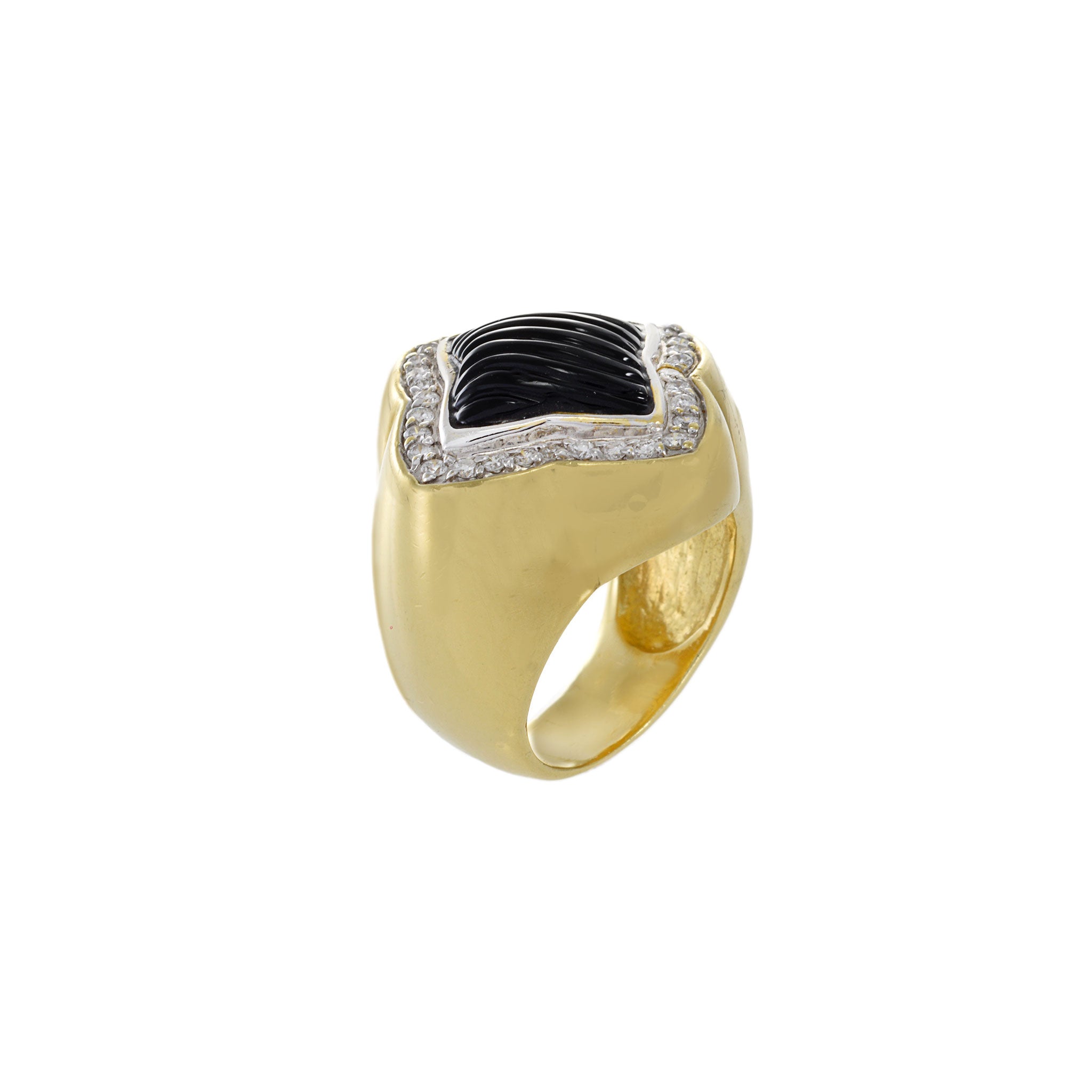 Vintage 18KT Yellow Gold David Yurman Black Onyx And Diamond Ring