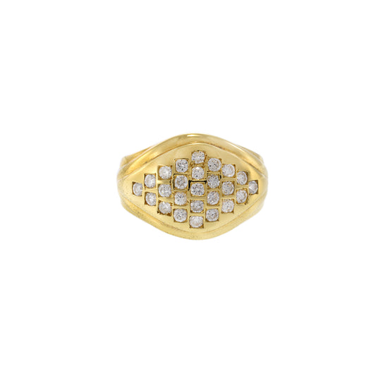 18KT Yellow Gold 1970s Italian Dome Ring with Scattered Diamonds