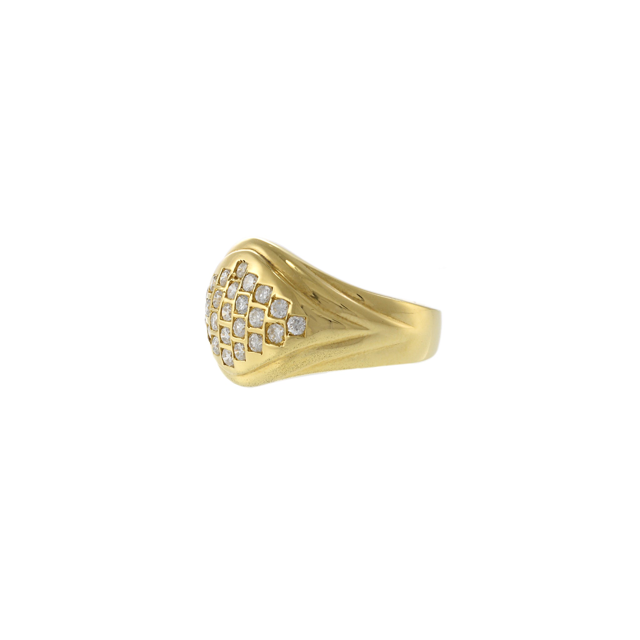 18KT Yellow Gold 1970s Italian Dome Ring with Scattered Diamonds