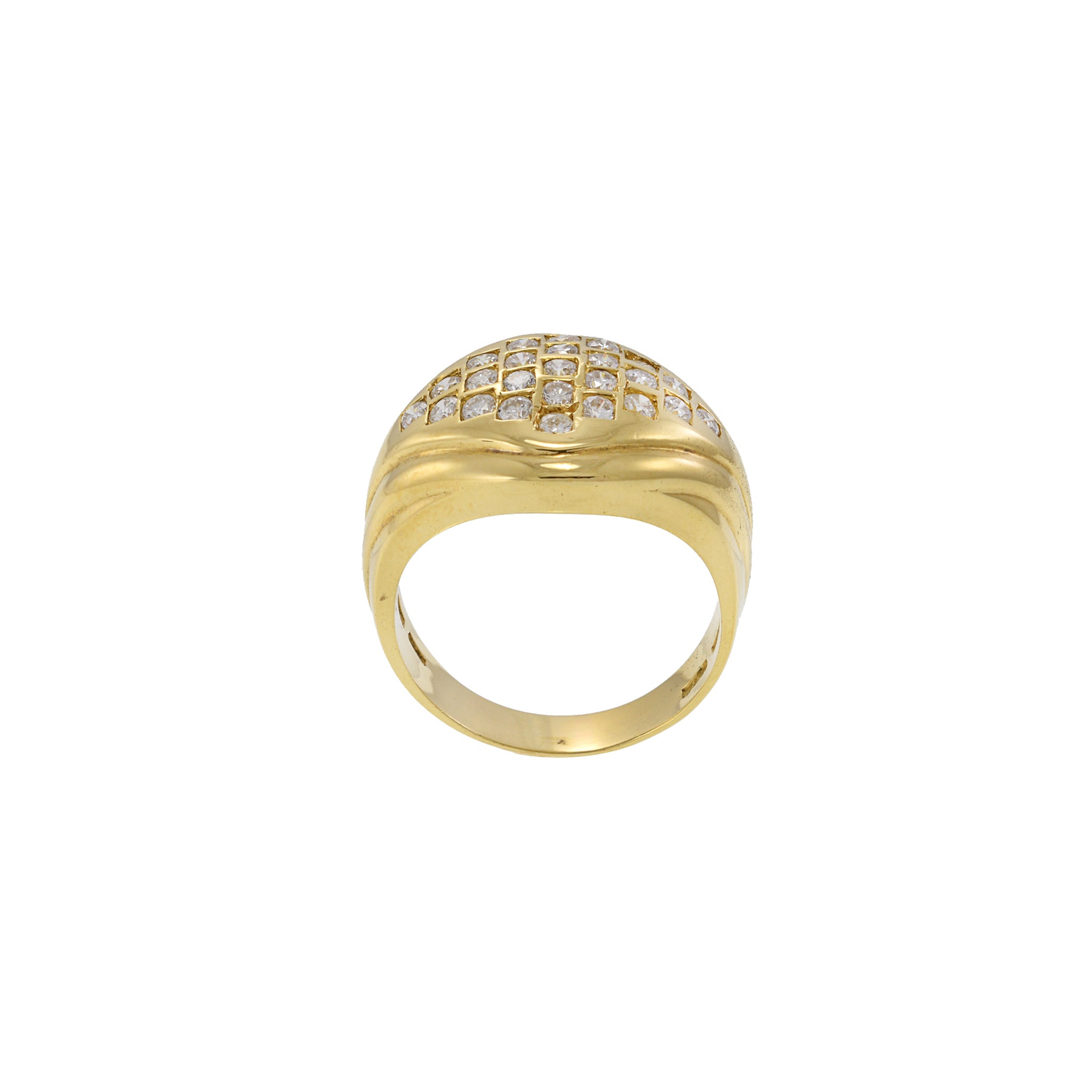 18KT Yellow Gold 1970s Italian Dome Ring with Scattered Diamonds