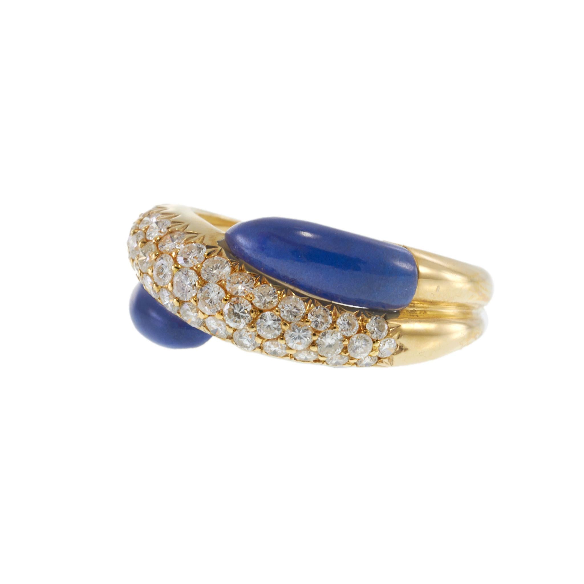 18KT Yellow Gold Lapis Lazuli and Diamond Crossover Ring