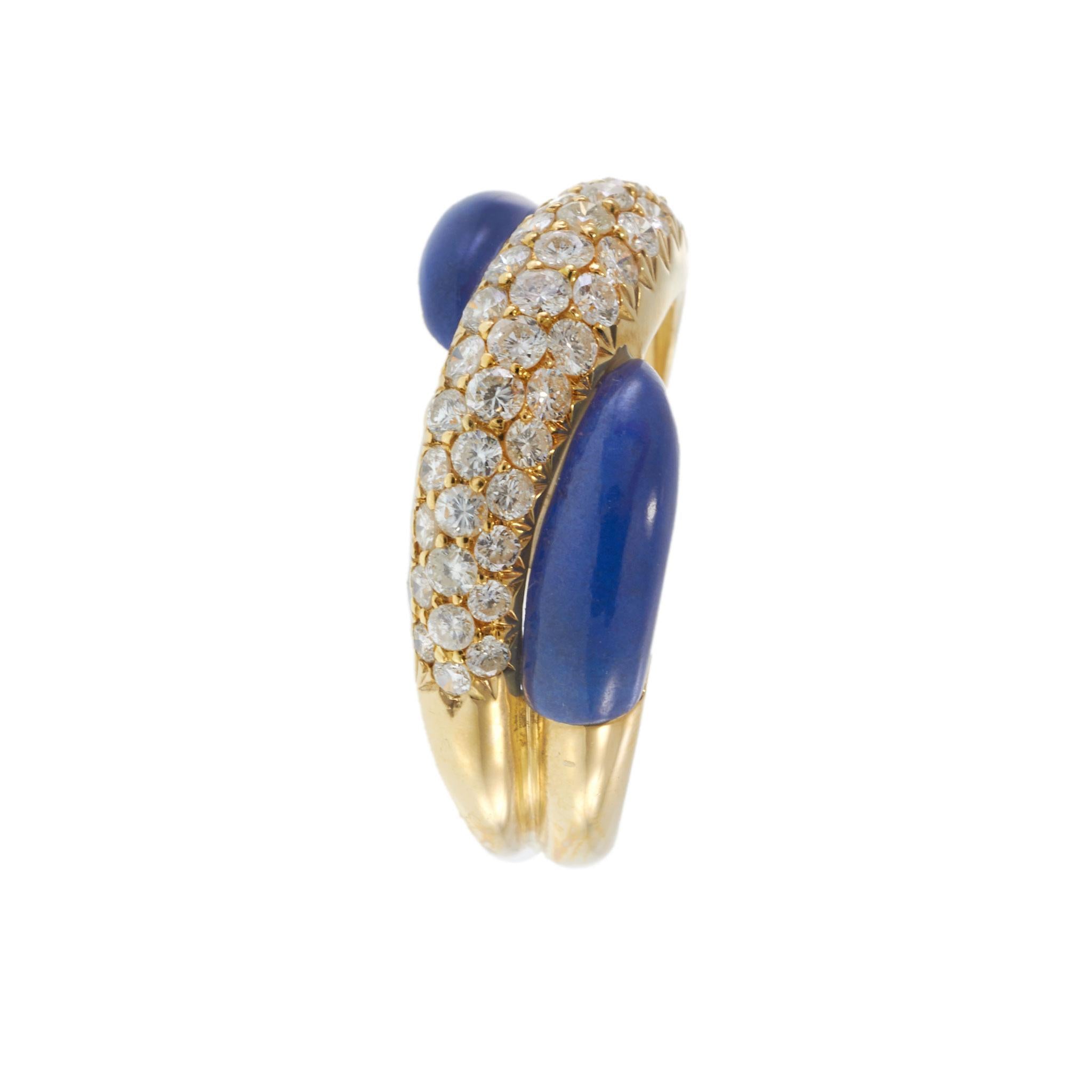 18KT Yellow Gold Lapis Lazuli and Diamond Crossover Ring