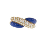 18KT Yellow Gold Lapis Lazuli and Diamond Crossover Ring