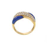18KT Yellow Gold Lapis Lazuli and Diamond Crossover Ring